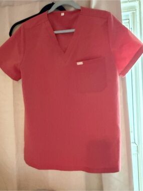 Solid Red V-Neck Medical Scrub Top